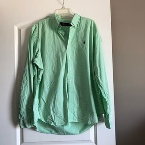 Ralph Lauren button up. Green/white striped. XL